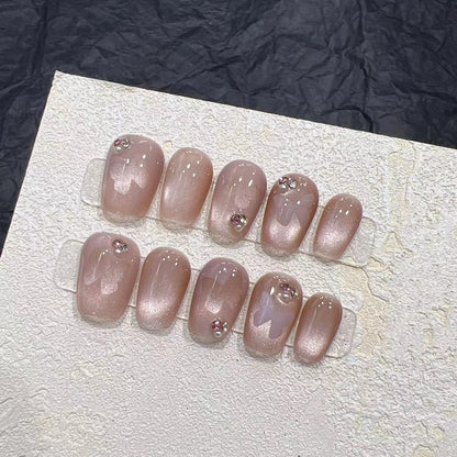 Elegant Press-On Nail Set with Rhinestone Details Acalora