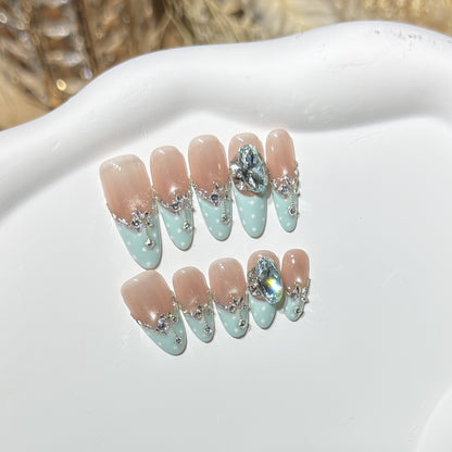 Elegant Decorative Press-On Nail Set with Gemstone Accents Acalora
