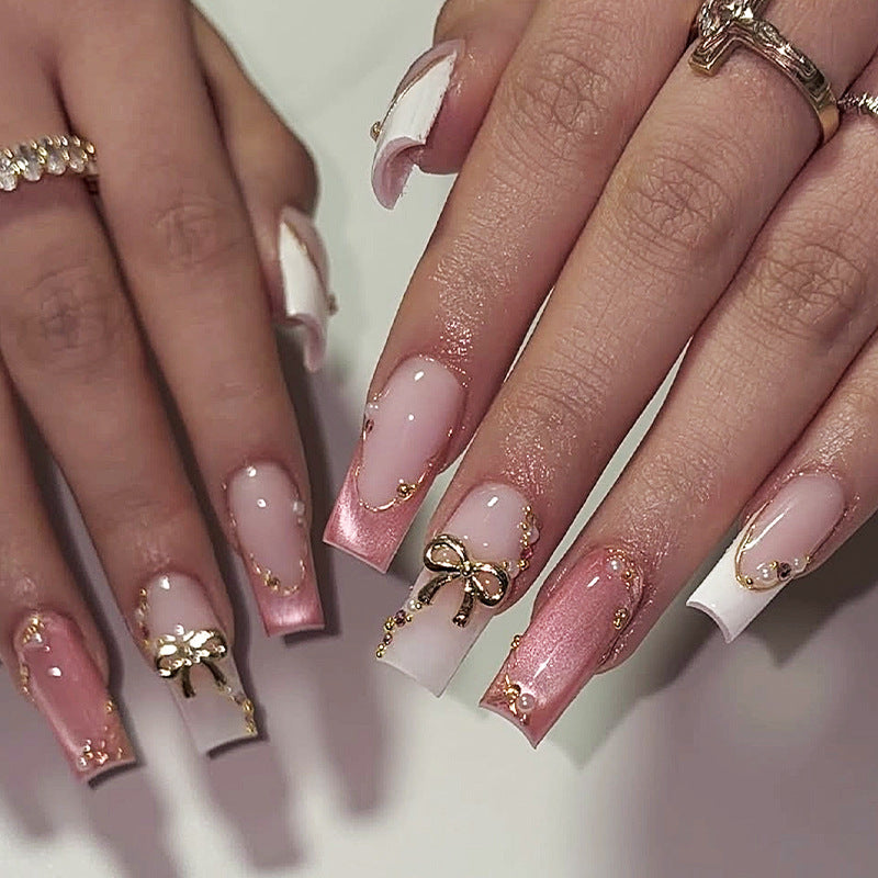 Decorative Press-On Nail Set with Glamorous Accents Acalora