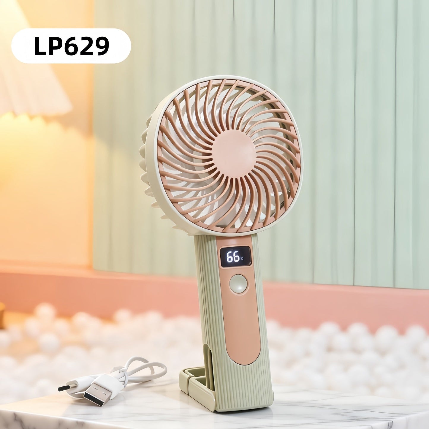 Women's Portable USB Handheld Fan with LED Display and Adjustable Speeds Skanto