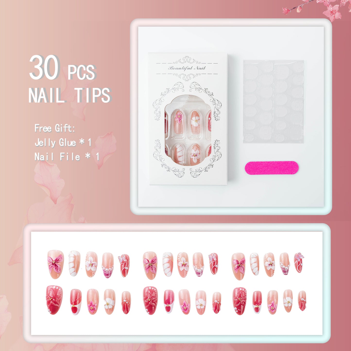 Creative Nail Art Set with Floral Accents Acalora