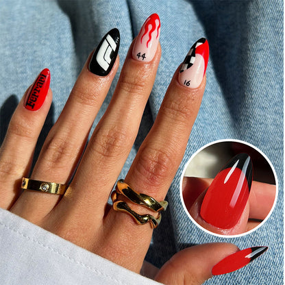 Artistic Press-On Nails with Flame Design Acalora