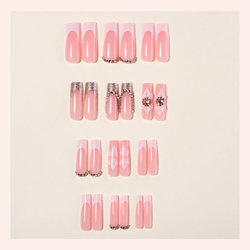Premium Decorative Press-On Nail Set with Rhinestone and Floral Accents Acalora