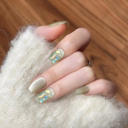 Decorative Press-On Nail Tips Set with Geometric Designs Acalora