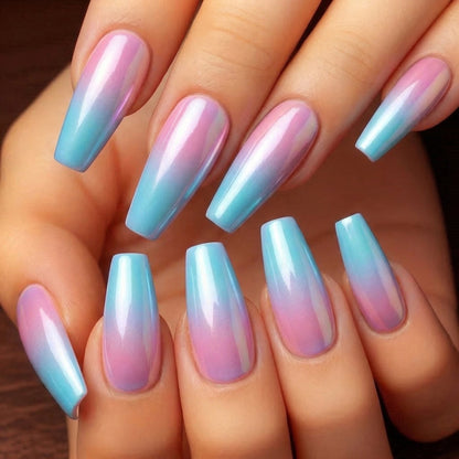 Artificial nails in modern glitter gradient design Acalora