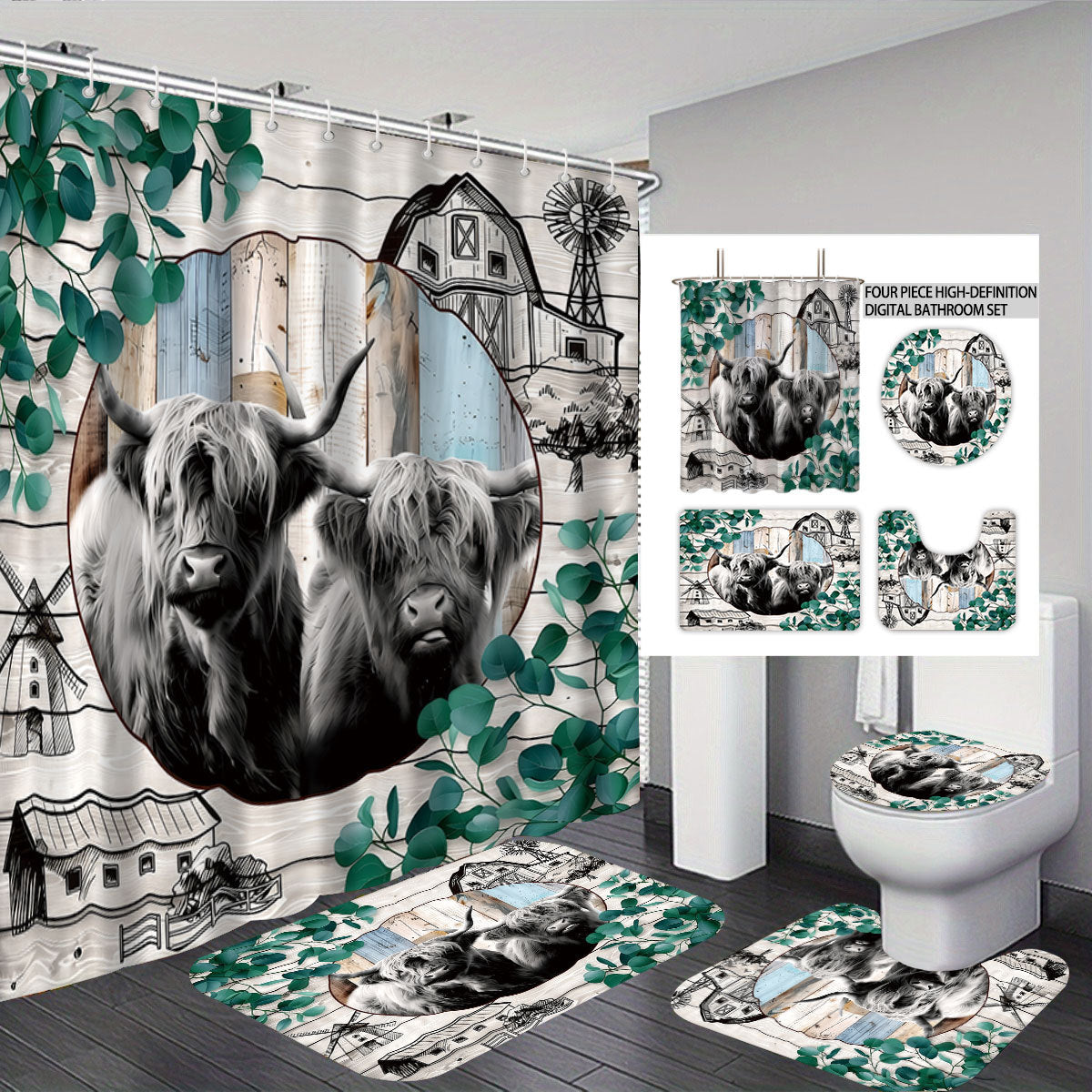 Artistic Highland Cow Bathroom Set