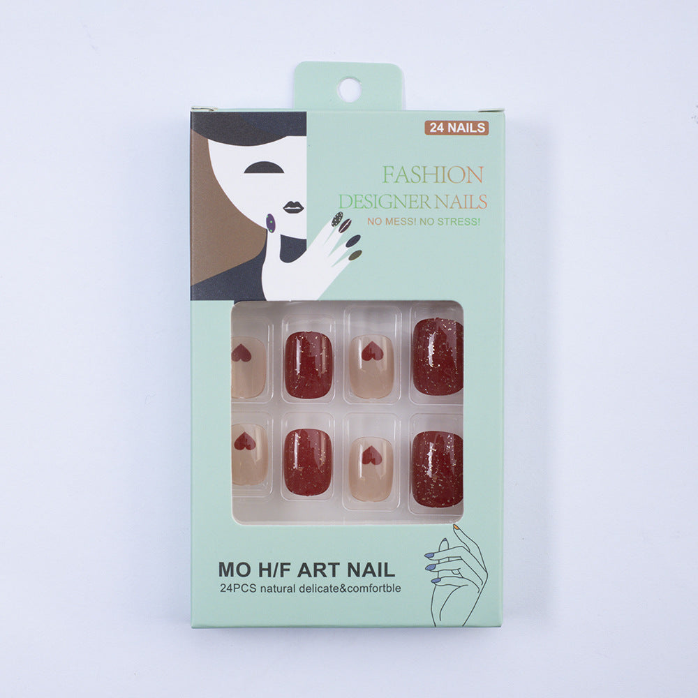 Art nail set with heart designs and glitter Acalora