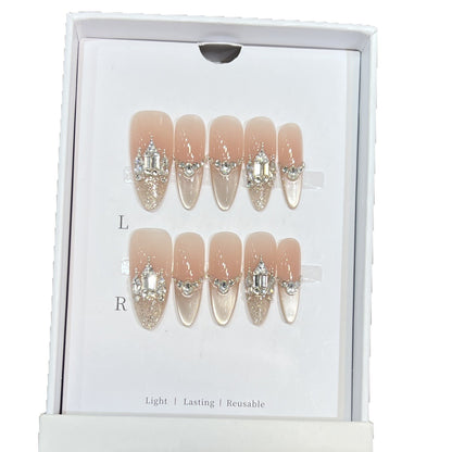 Decorative Handmade Press-On Nails with Elegant Rhinestones Acalora