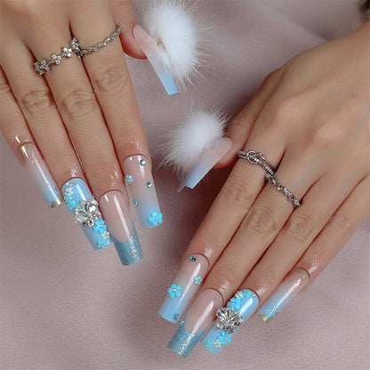 Designer Press-On Nail Art Set with Floral and Gem Accents Acalora