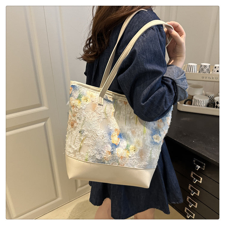 Artistic Floral Embroidered Tote Bag Acalora