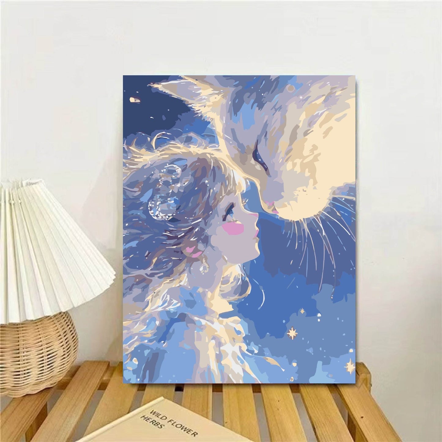 Whimsical Fantasy Cat and Girl Wall Art