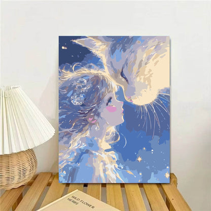 Whimsical Fantasy Cat and Girl Wall Art
