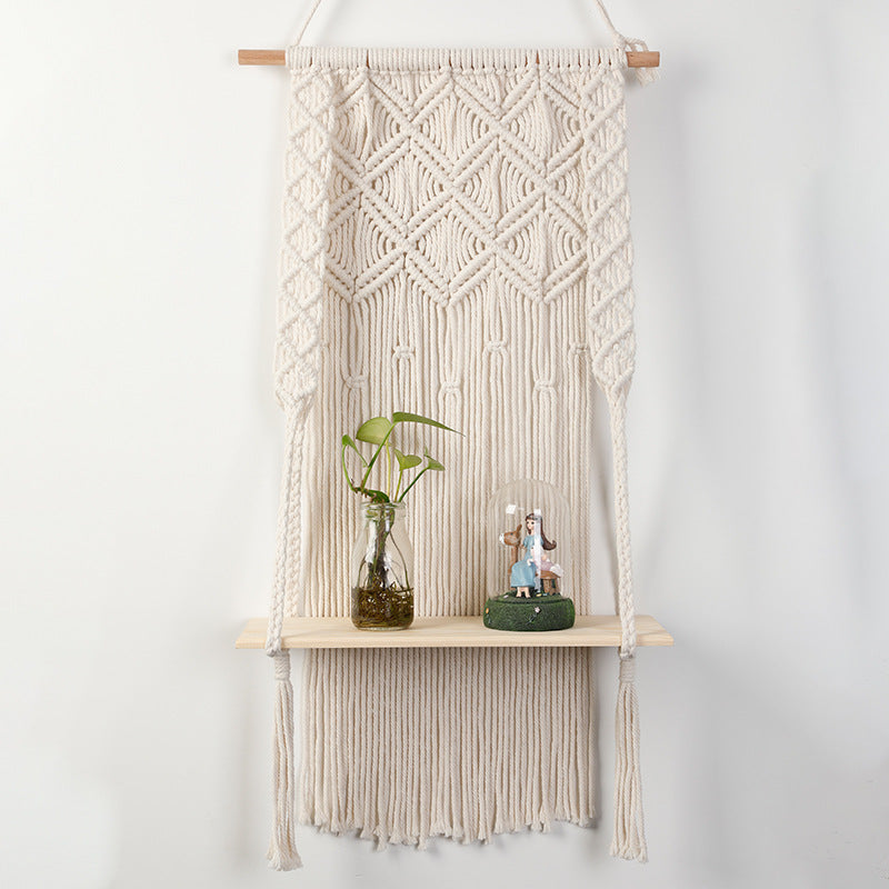 Macramé Wall Shelf with Integrated Plant Holder Acalora