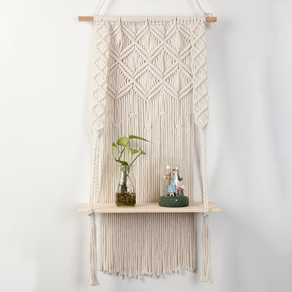 Macramé Wall Shelf with Integrated Plant Holder Acalora