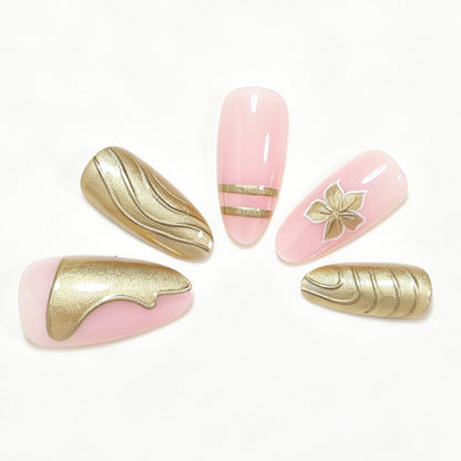 Elegant Metallic Floral Accent Press-On Nails Acalora