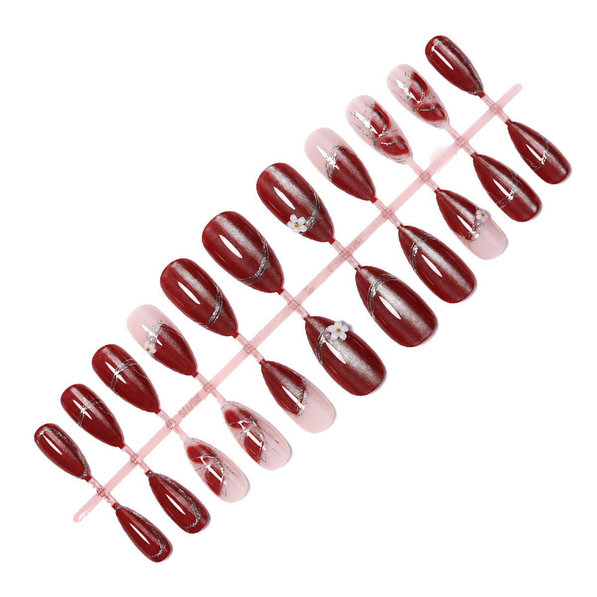 Decorative Press-On Nail Art with Floral Accents Acalora