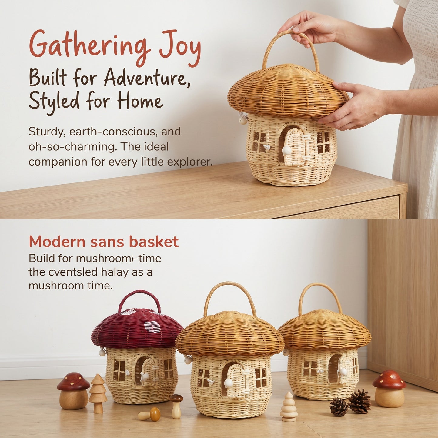 Whimsical Mushroom-Shaped Woven Storage Basket Acalora