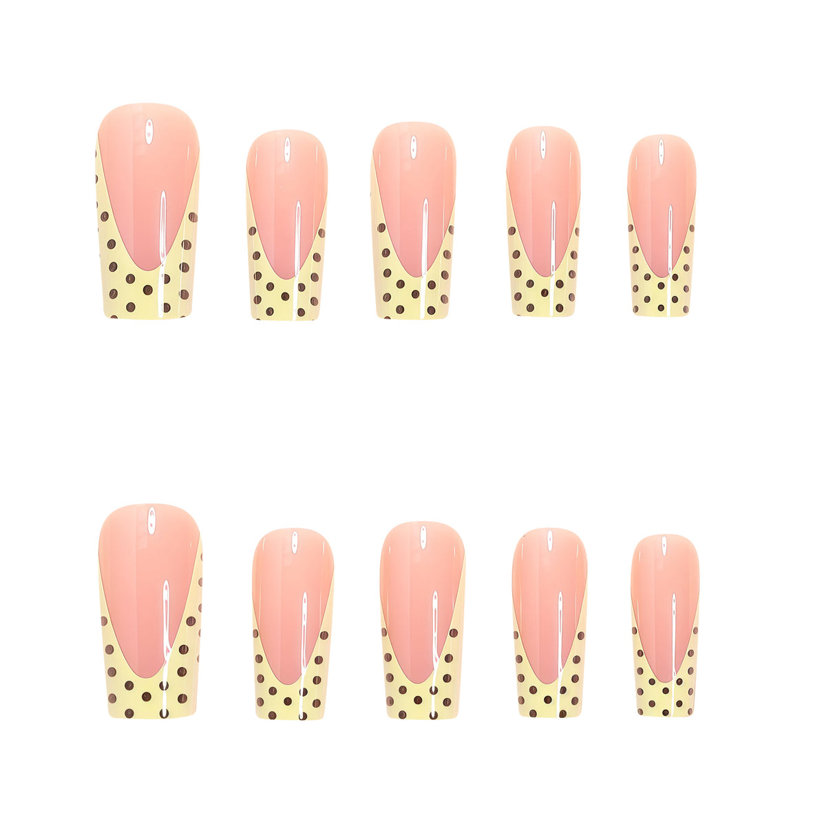 Artistic Long Nail Extensions with Polka Dot Design Acalora