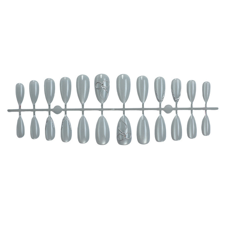 Stylish Press-On Nail Set with Elegant Silver Accents Acalora