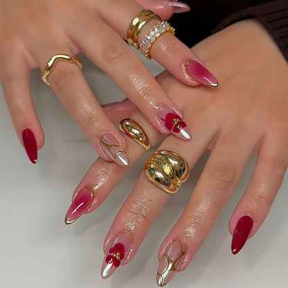 Artistic Press-On Nail Art Set with Floral Accents Acalora
