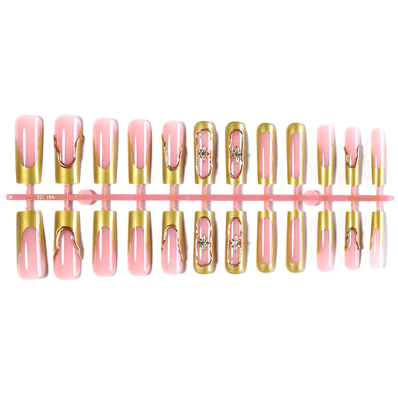 Elegant Press-On Nail Art Set with Gold Accent Design Acalora