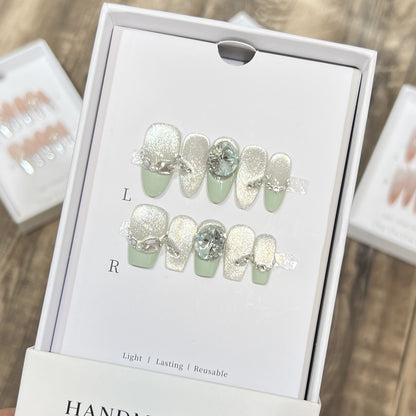 Glamorous Reusable Press-On Nail Set with Gemstone Accents Acalora