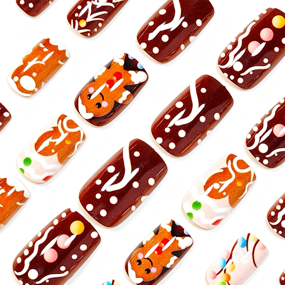 Festive Gingerbread-Themed Press-On Nail Art Acalora