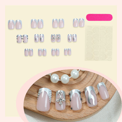 Decorative Press-On Nail Art Set with Stylish Marble and Gem Accents Acalora