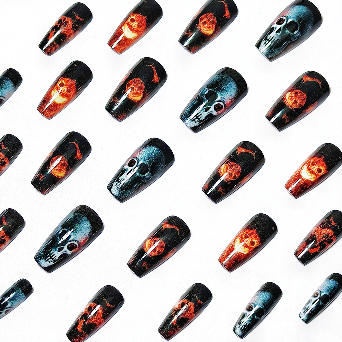 Artistic Skull & Flames Nail Art Designs Acalora