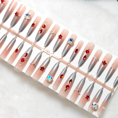 Artificial nails with glamorous glitter design and 3D applications Acalora