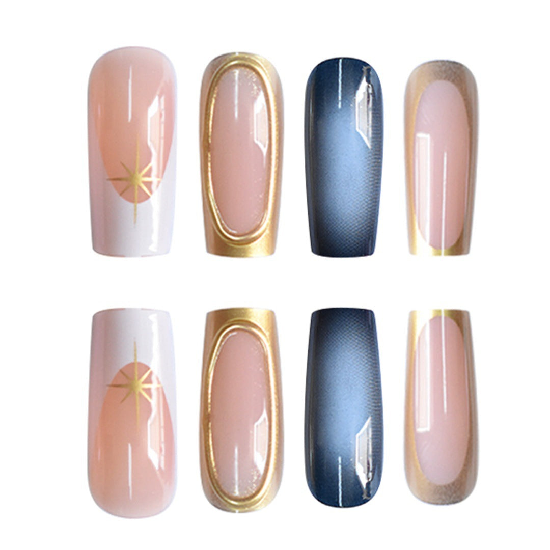 Elegant Ombre Press-On Nail Set with Gold Accents Acalora