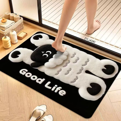 Cute Cartoon Pet-Themed Plush Bath Mat
