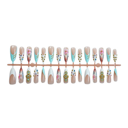 Artistic Decorative Press-On Nail Set with Floral Accents Acalora