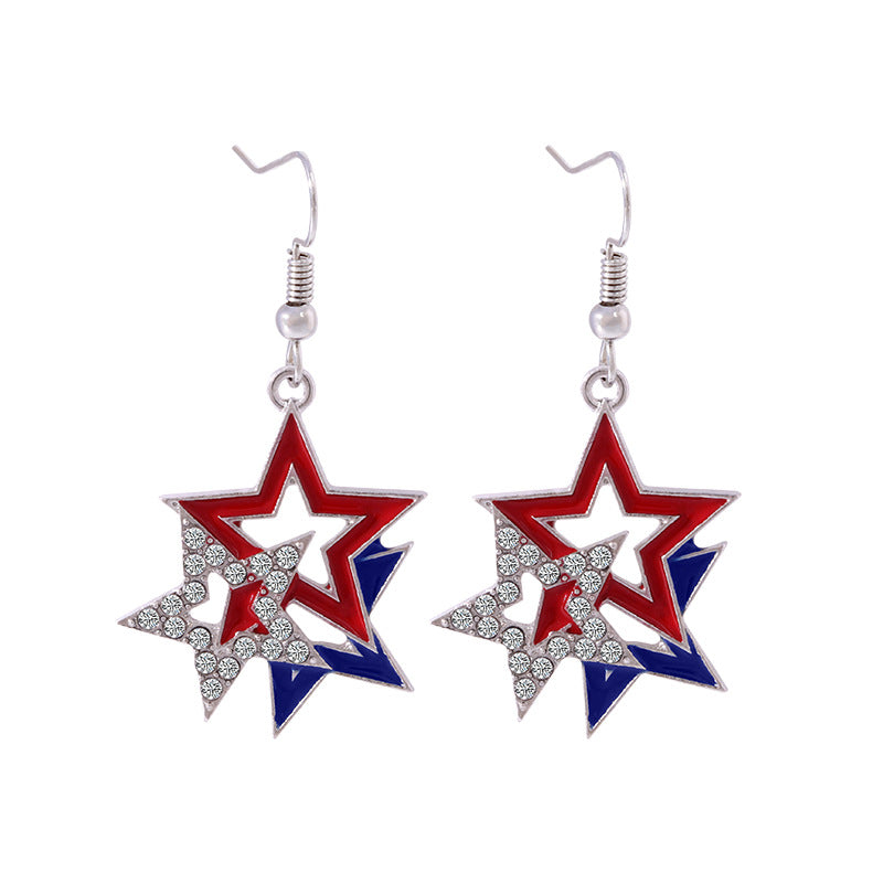Women's lightweight star earrings with enamel flag design and fishhook Kalsten