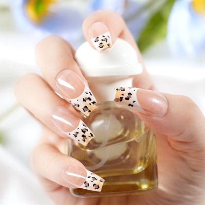 Stylish French Tip Press-On Nails with Animal Print Acalora