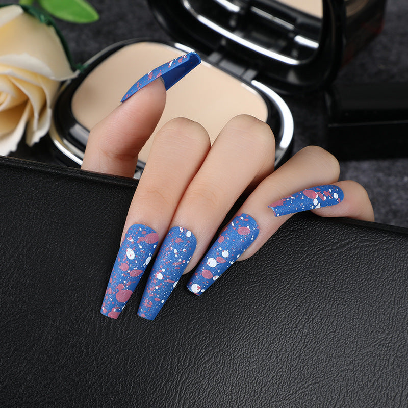 Artistic splatter design artificial nails Acalora
