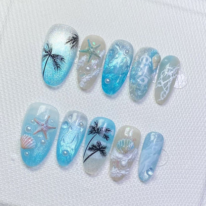 Acrylic nail set with elegant water and marine motifs Acalora