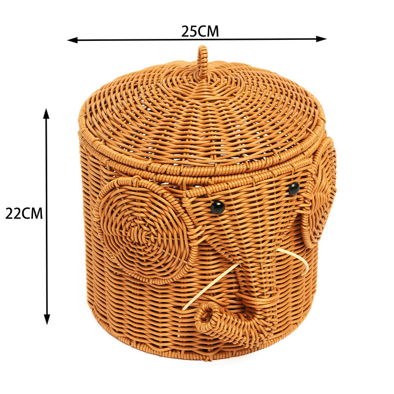 Elephant-Shaped Woven Storage Basket Acalora