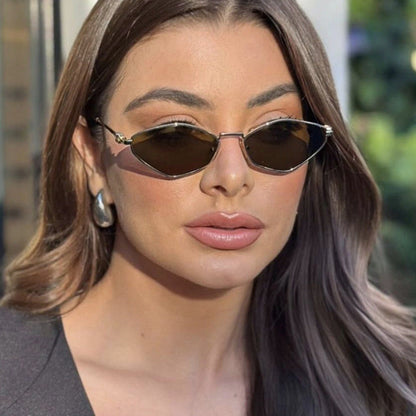 Women's geometric sunglasses with glossy metal frame and polarized lenses Bowlift