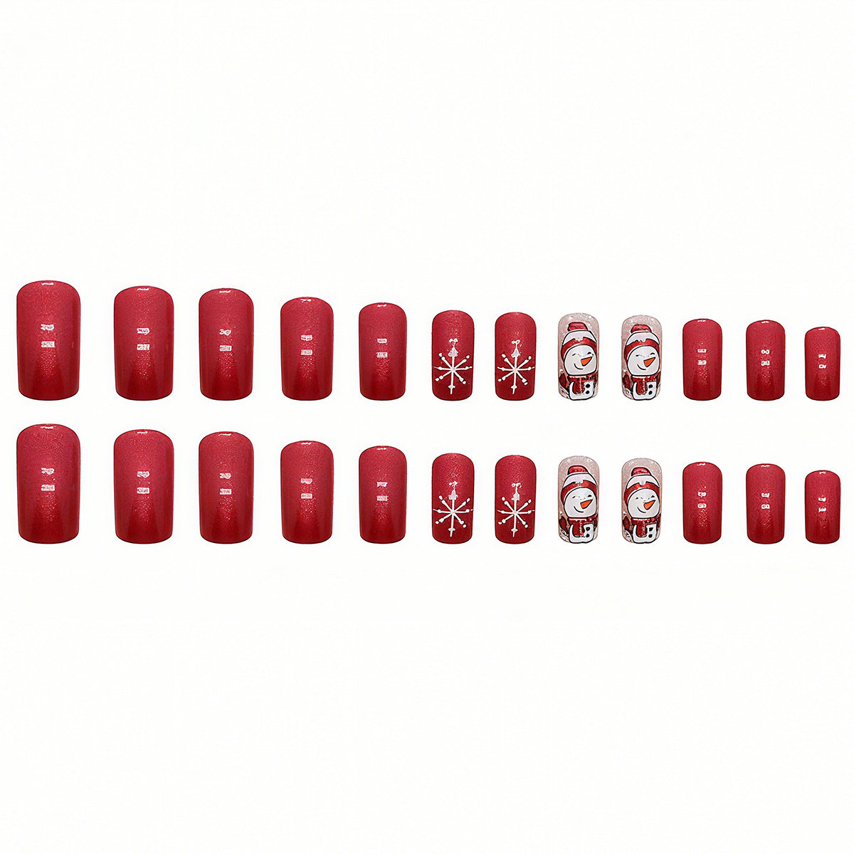 Artificial nail set with festive snowman design and glitter accents Acalora