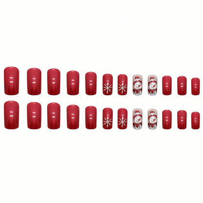 Artificial nail set with festive snowman design and glitter accents Acalora