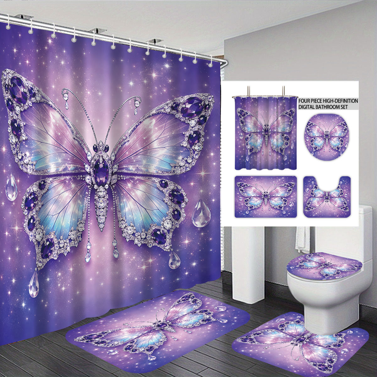 Bunny-Themed Digital Bathroom Decor Set