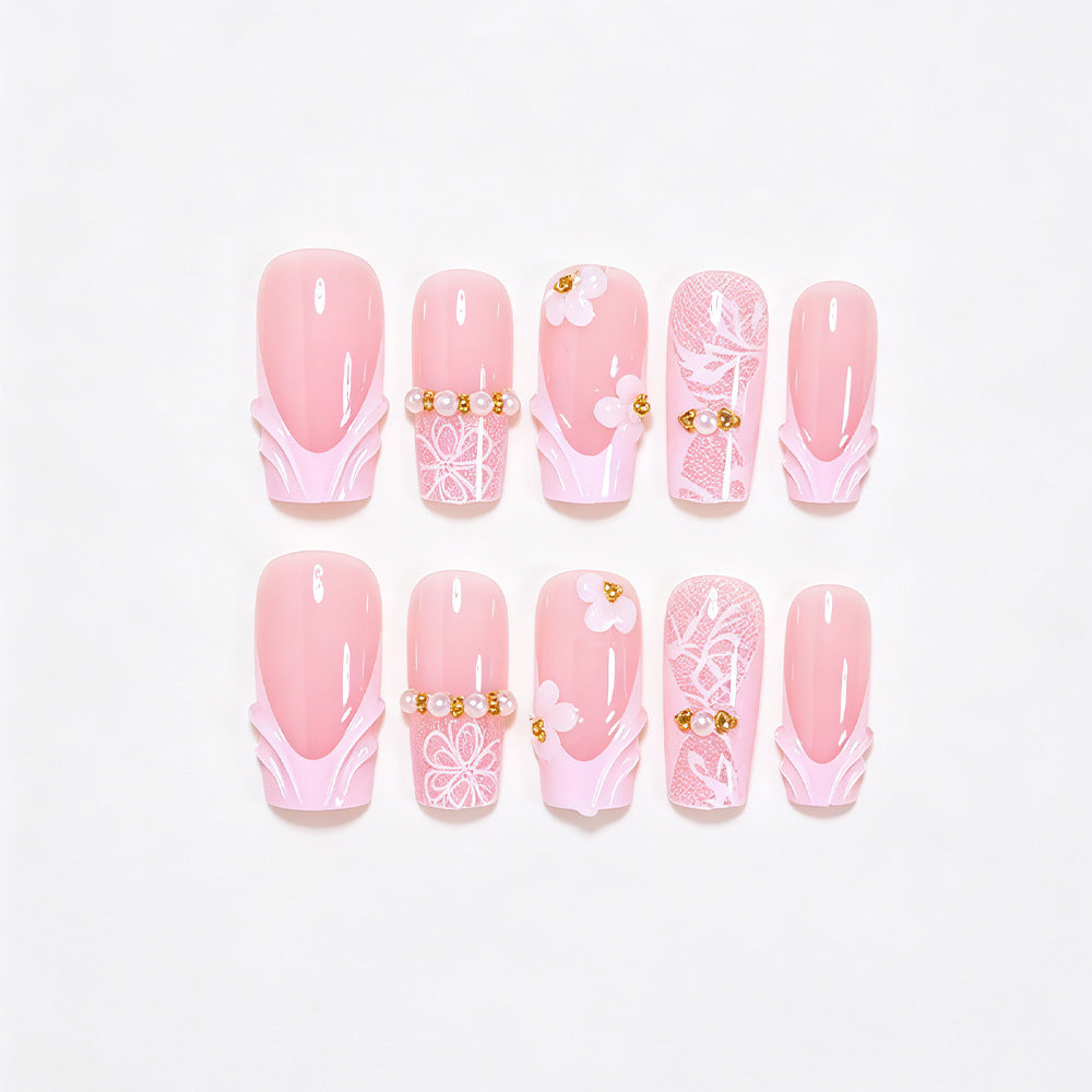 Elegant Floral Press-On Nail Art Tips Acalora