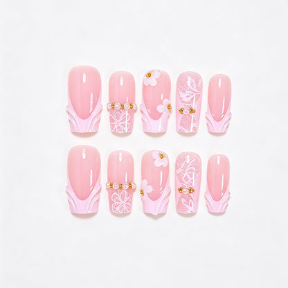 Elegant Floral Press-On Nail Art Tips Acalora