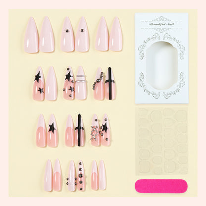 Decorative Press-On Nail Art Set with Star and Gem Accents Acalora