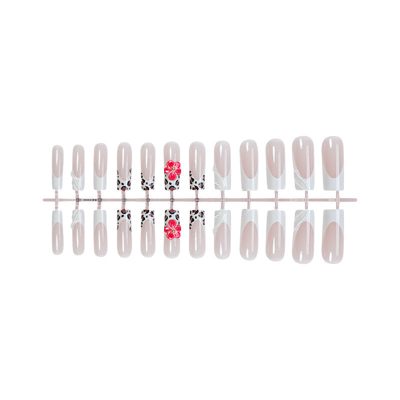 Artistic Press-On Nail Set with Floral and Abstract Designs Acalora