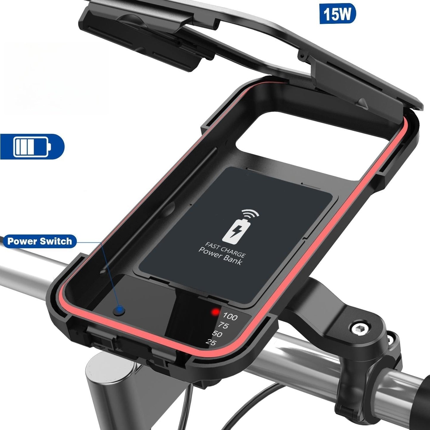 15W Powerbank Waterproof Bicycle Handlebar Mount