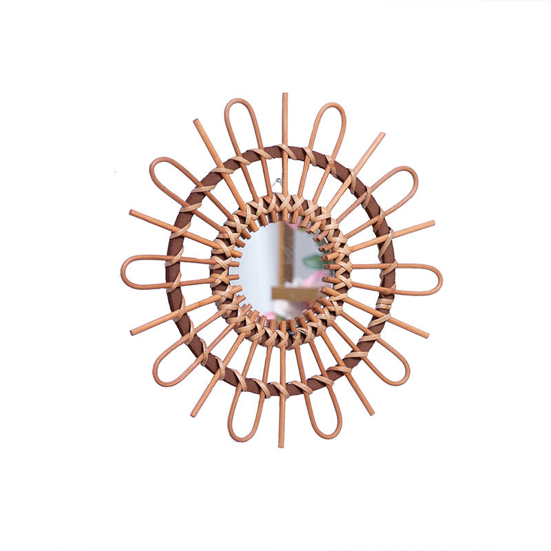 Trendy Round Wall Mirror with Rattan Frame Acalora