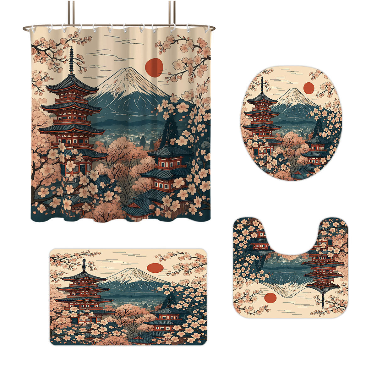 Cat-Themed Four-Piece Digital Bathroom Set