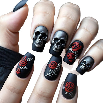 Gothic Skull and Rose Nail Art Acalora
